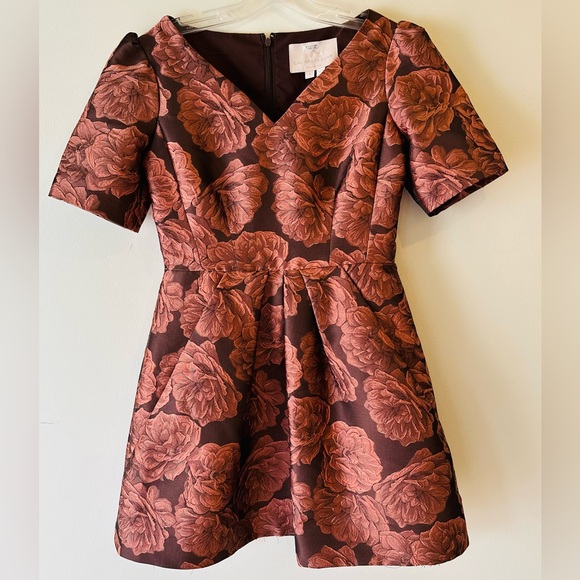 Gal Meets Glam Womens Ingrid Rust Rose Floral Jacquard Fit & Flare Mini Dress 4 - Picture 12 of 16